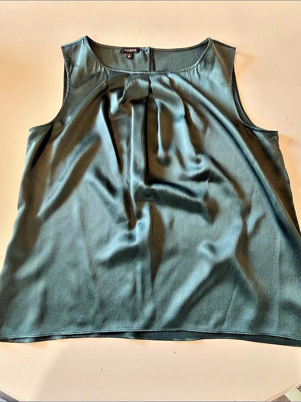 Talbots Pleat-Front Silk Shell Dark green Silk Blouse Size 12